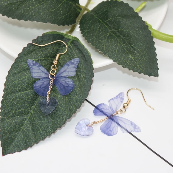 **UNA* Purple Butterfly Fashion Dangle Earrings - Picture 3 of 5